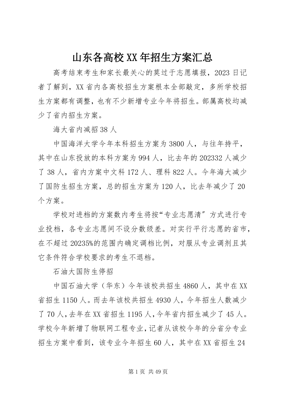 2023年山东各高校招生计划汇总.docx_第1页