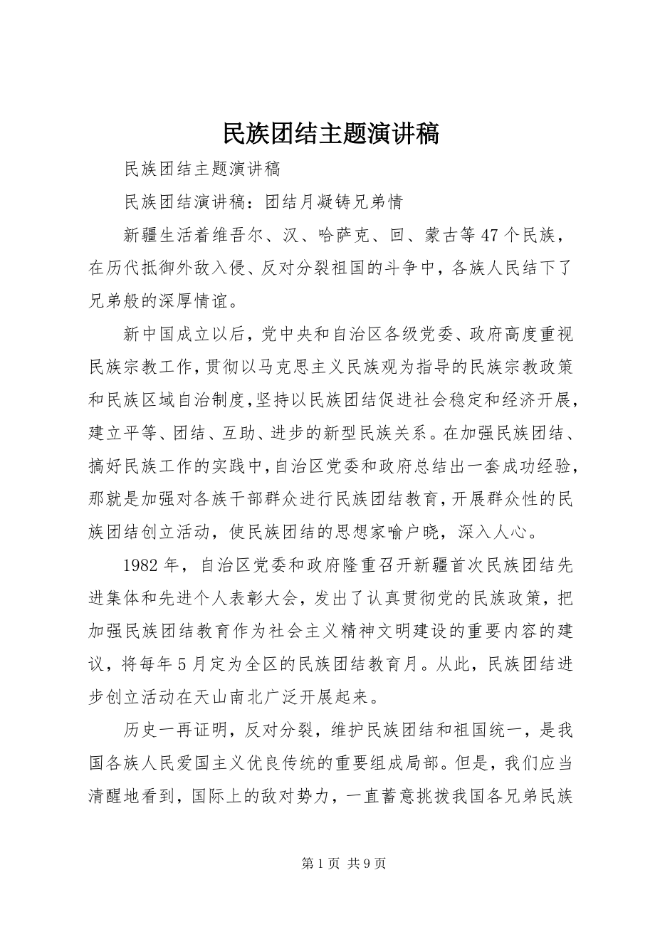 2023年民族团结主题演讲稿.docx_第1页