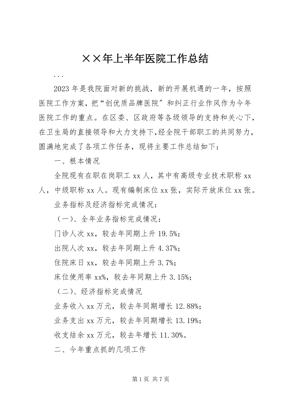 2023年上半年医院工作总结.docx_第1页