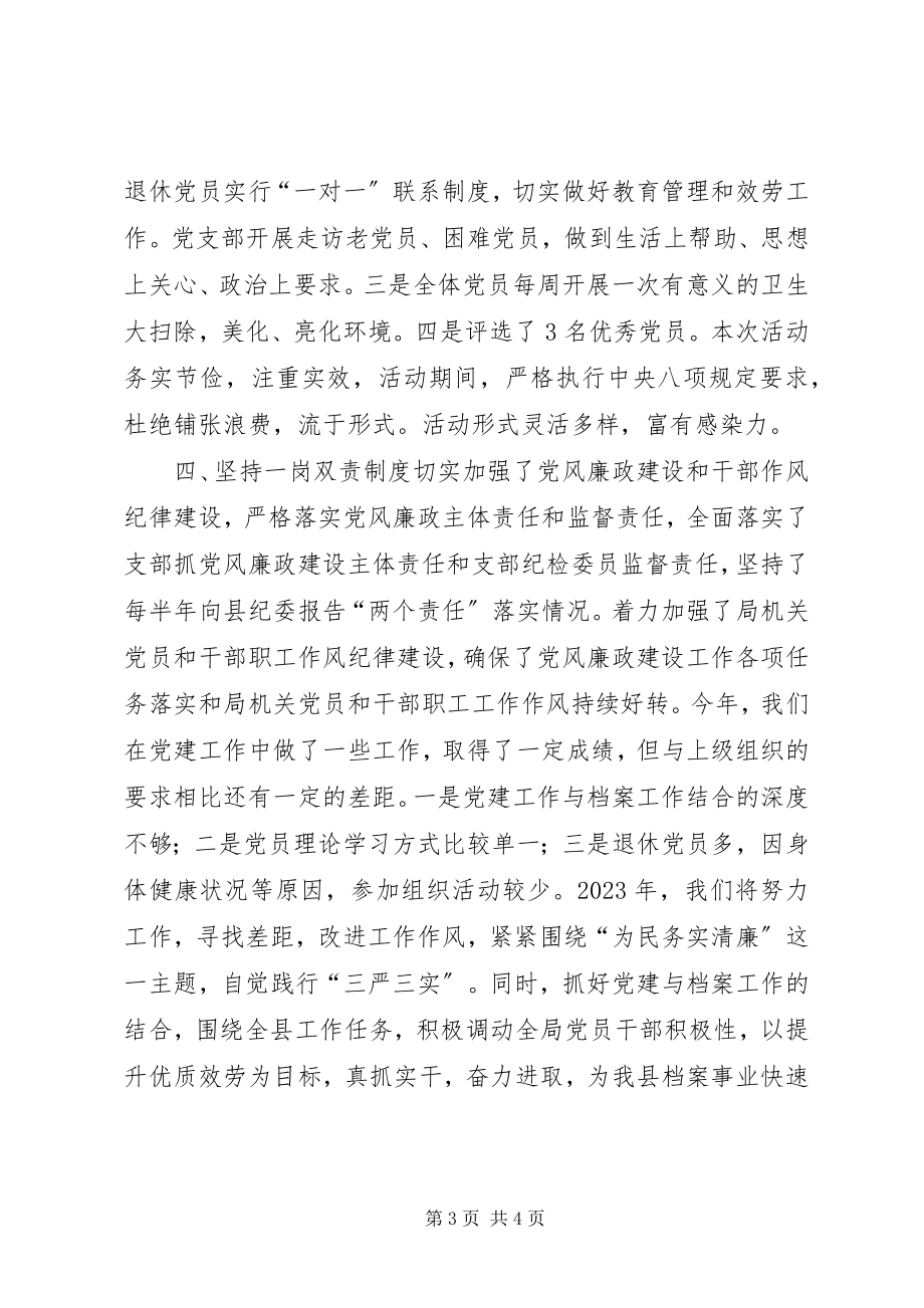 2023年乡镇档案局党支部委员会工作总结.docx_第3页