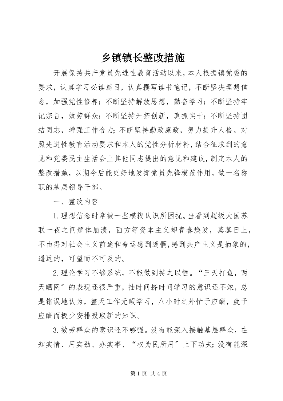 2023年乡镇镇长整改措施.docx_第1页