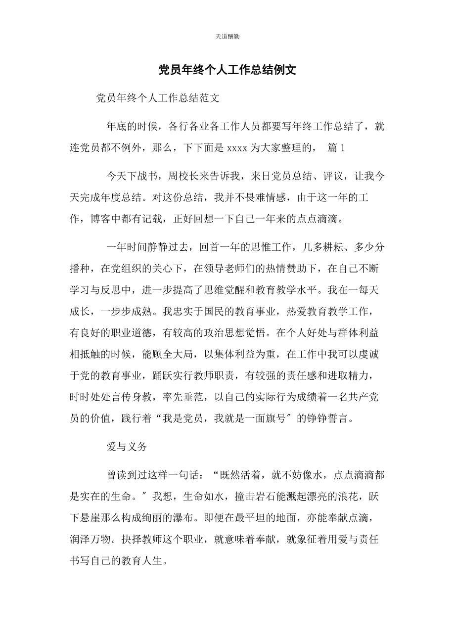 2023年党员终个人工作总结例文.docx_第1页