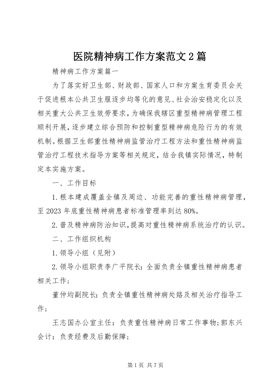 2023年医院精神病工作计划2篇.docx_第1页