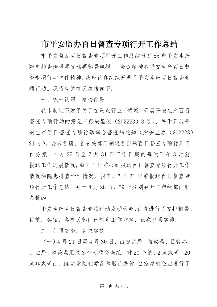 2023年市安全监办百日督查专项行动工作总结.docx_第1页