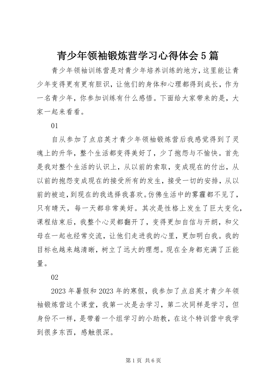 2023年青少年领袖锻炼营学习心得体会5篇.docx_第1页