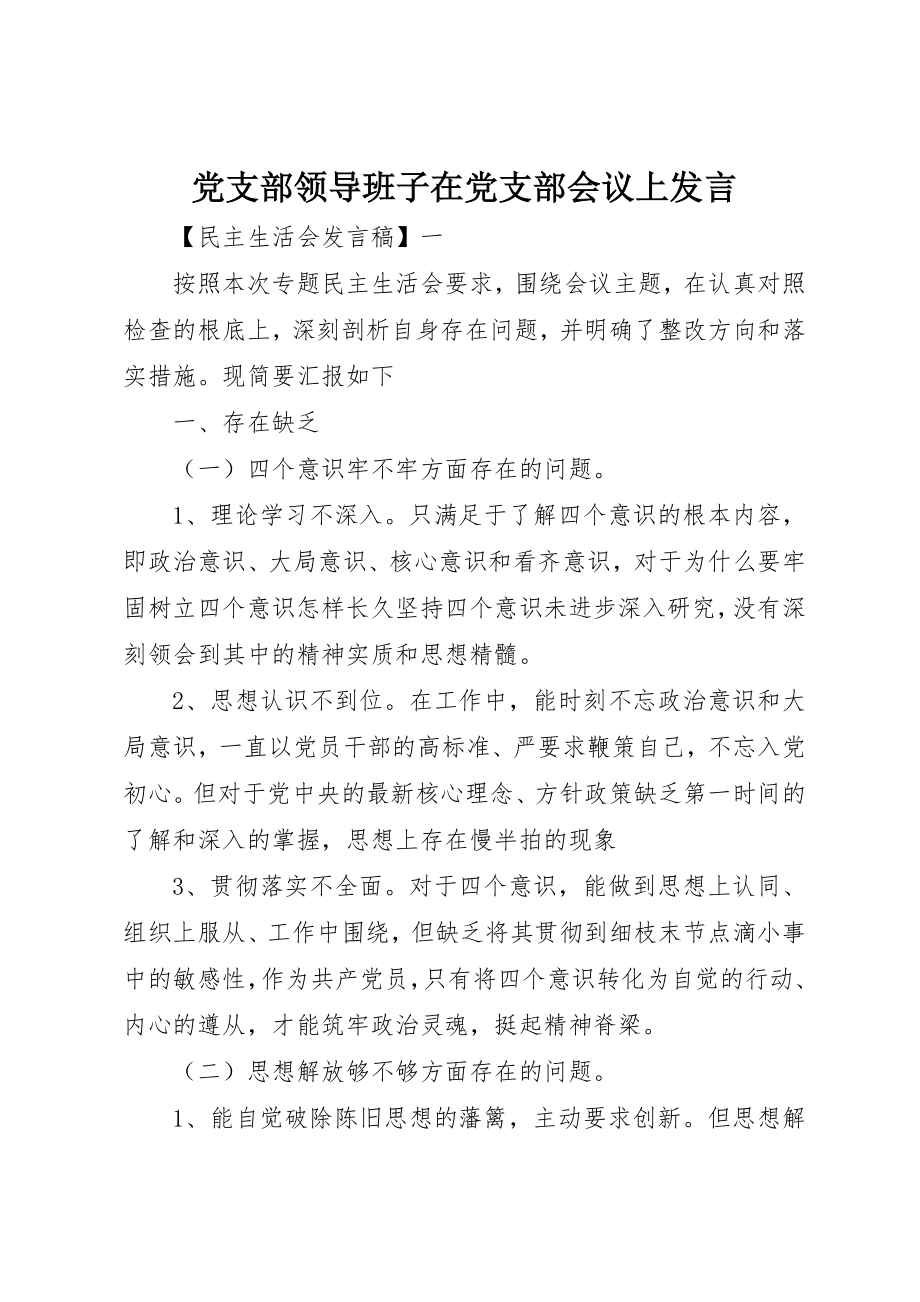 2023年党支部领导班子在党支部会议上讲话.docx_第1页