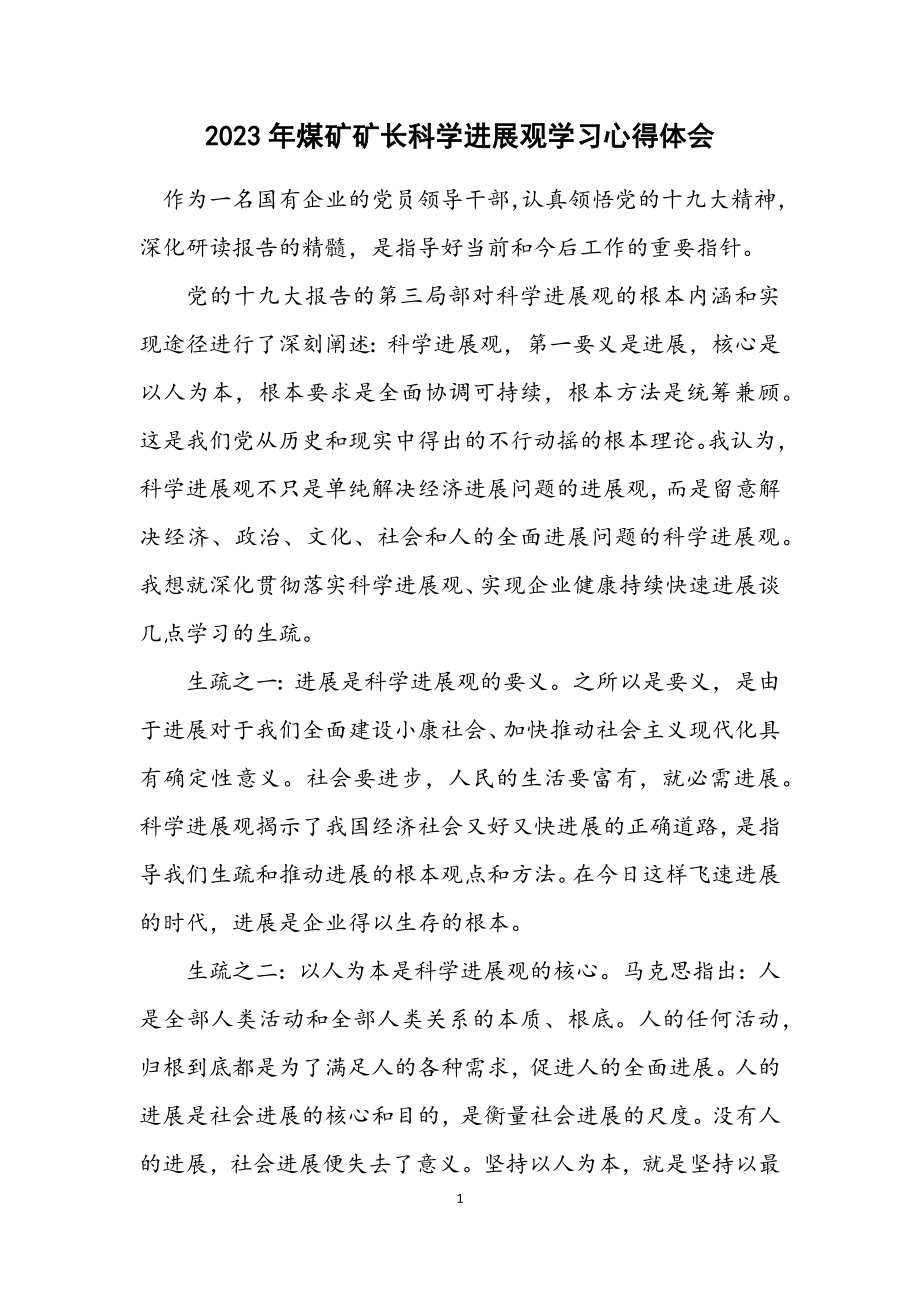 2023年煤矿矿长科学发展观学习心得体会.docx_第1页