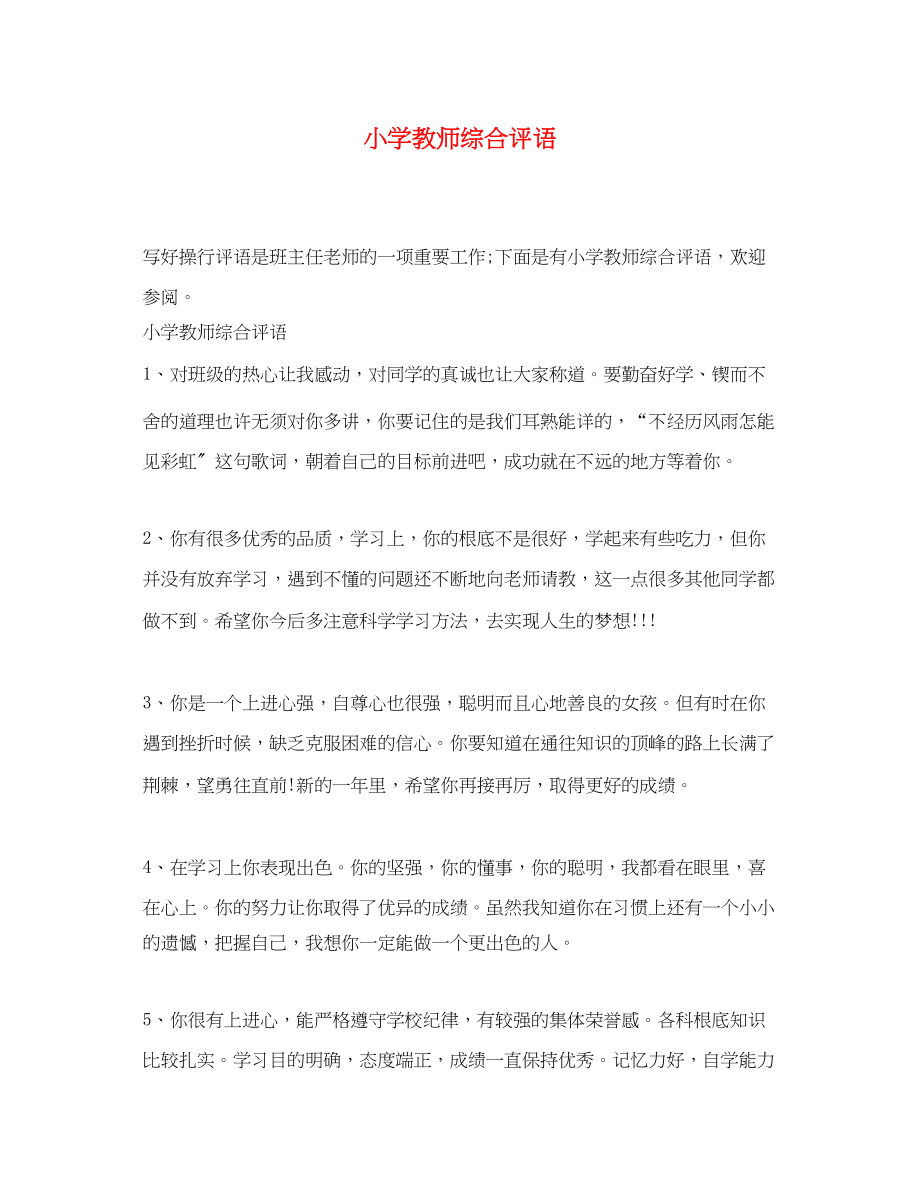 2023年小学教师综合评语.docx_第1页