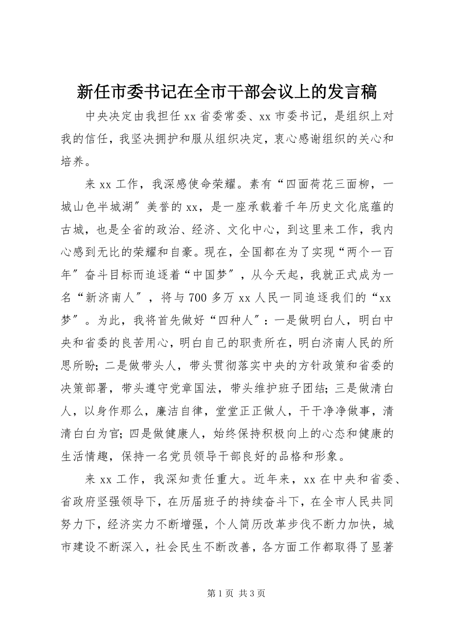 2023年新任市委书记在全市干部会议上的讲话稿.docx_第1页