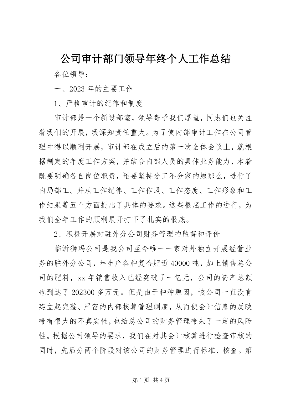 2023年公司审计部门领导年终个人工作总结.docx_第1页