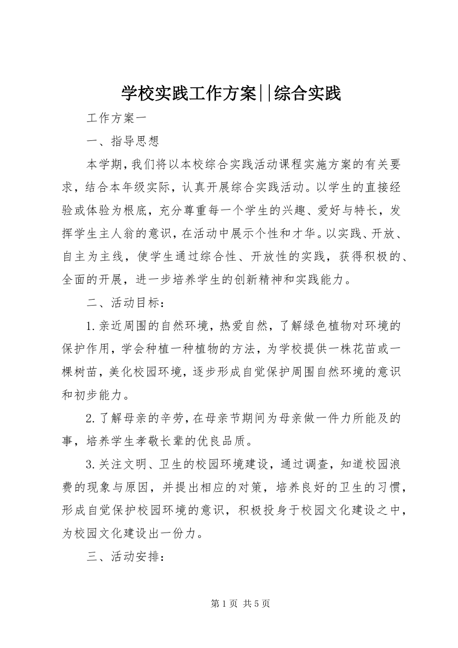 2023年学校实践工作计划综合实践.docx_第1页