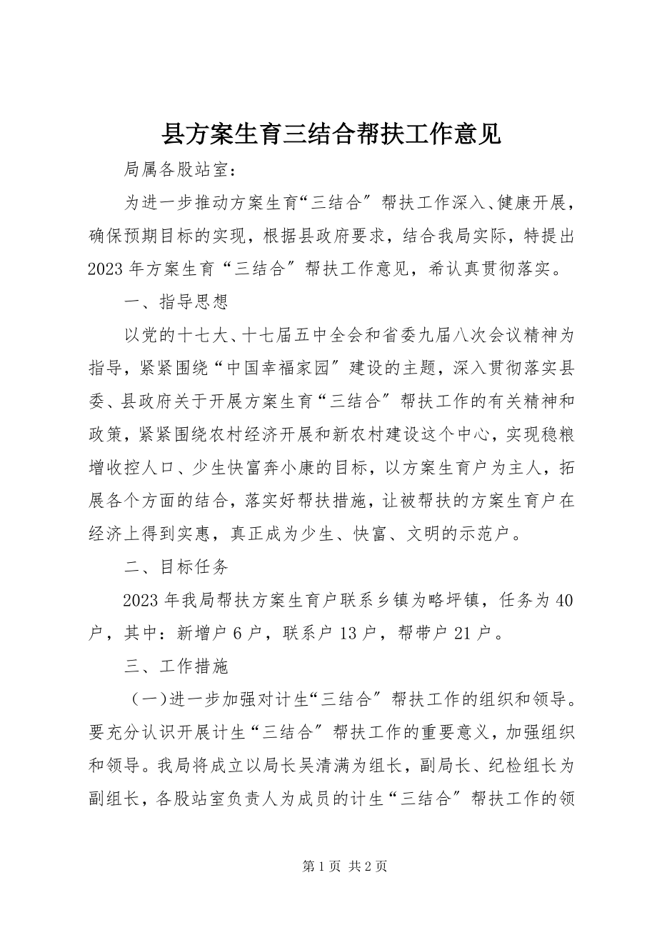 2023年县计划生育三结合帮扶工作意见.docx_第1页