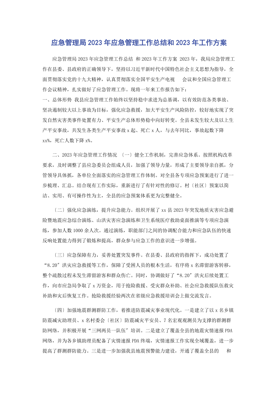 2023年应急管理局应急管理工作总结和工作计划.docx_第1页