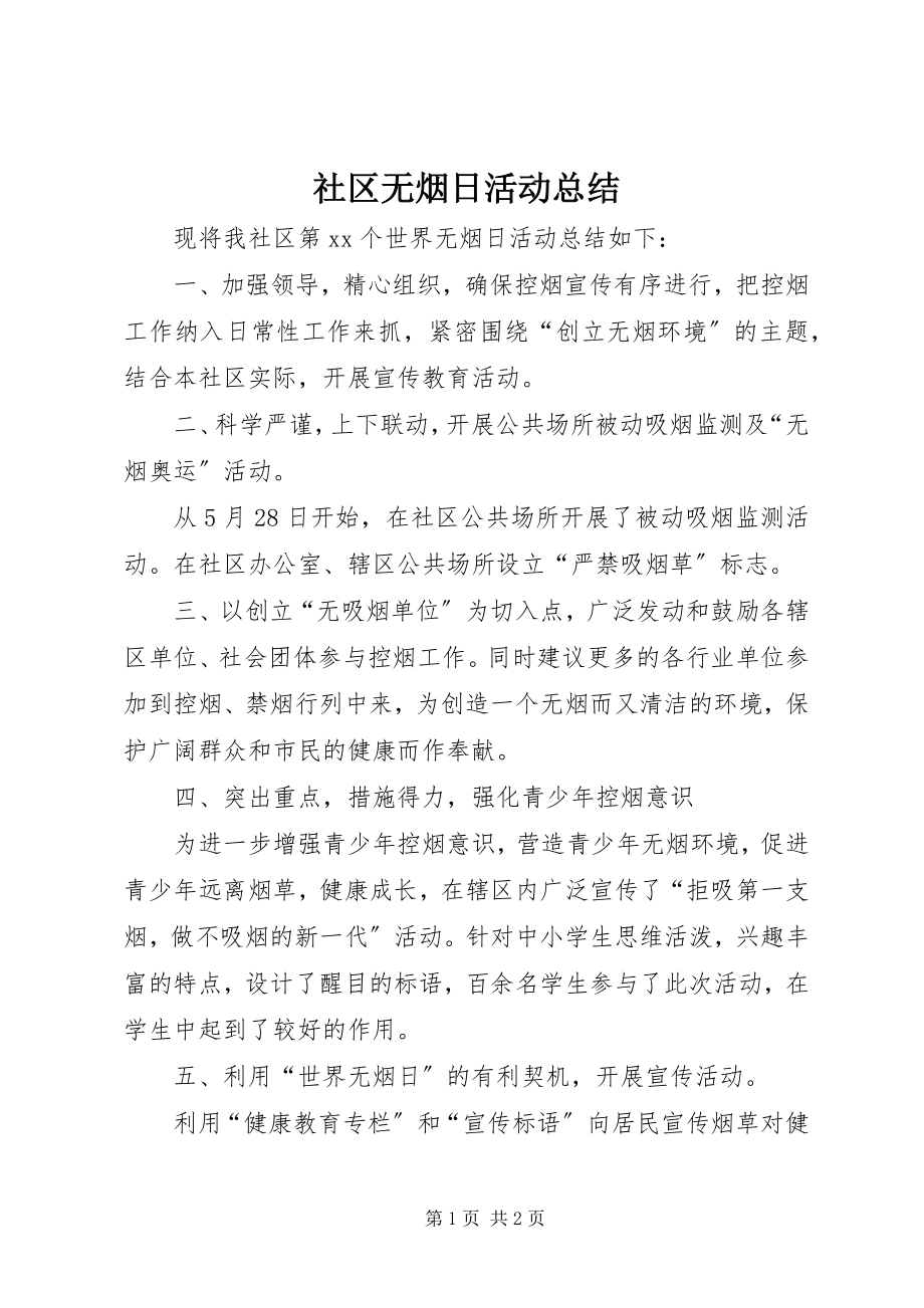 2023年社区无烟日活动总结.docx_第1页