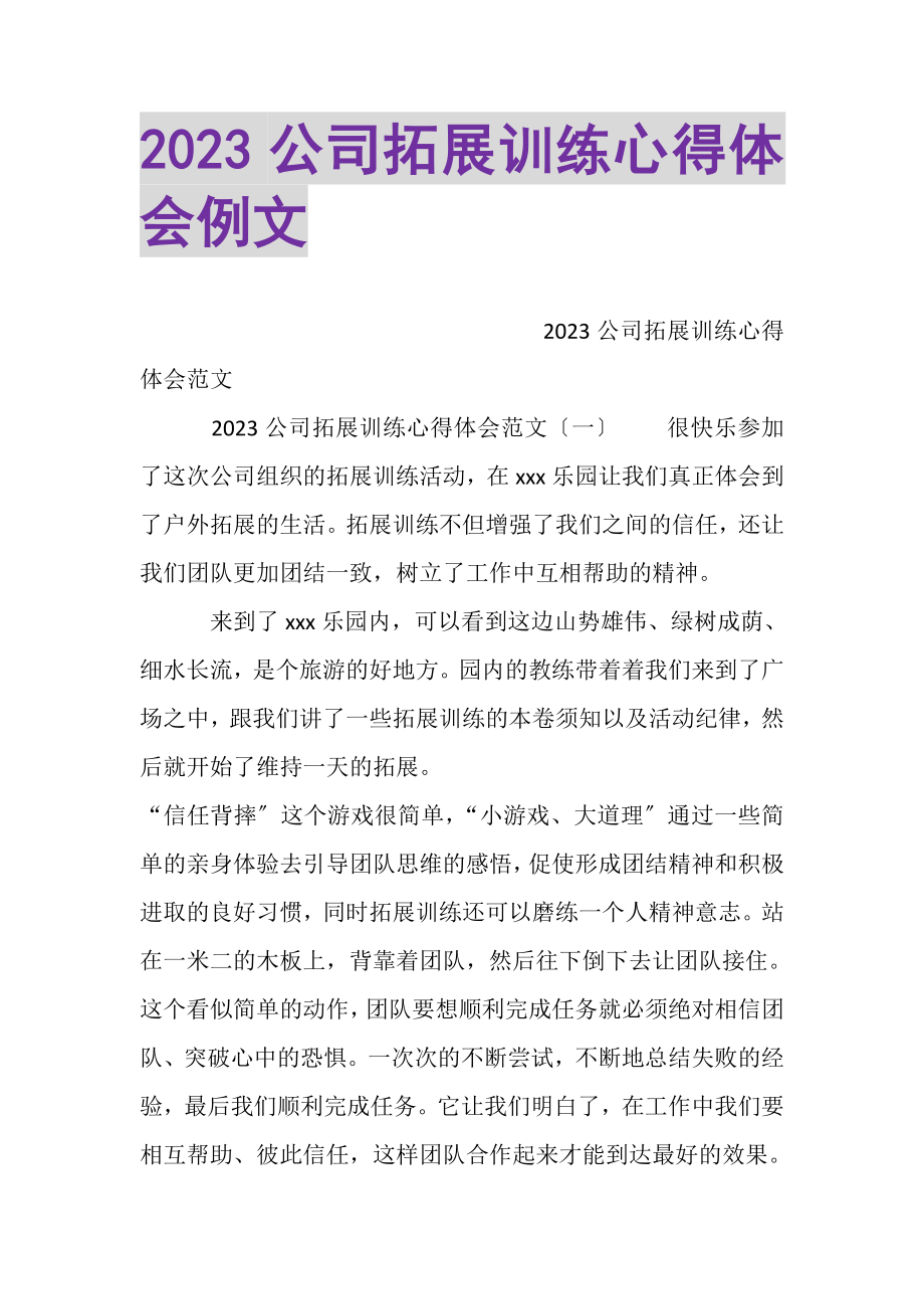 2023年公司拓展训练心得体会例文.doc_第1页