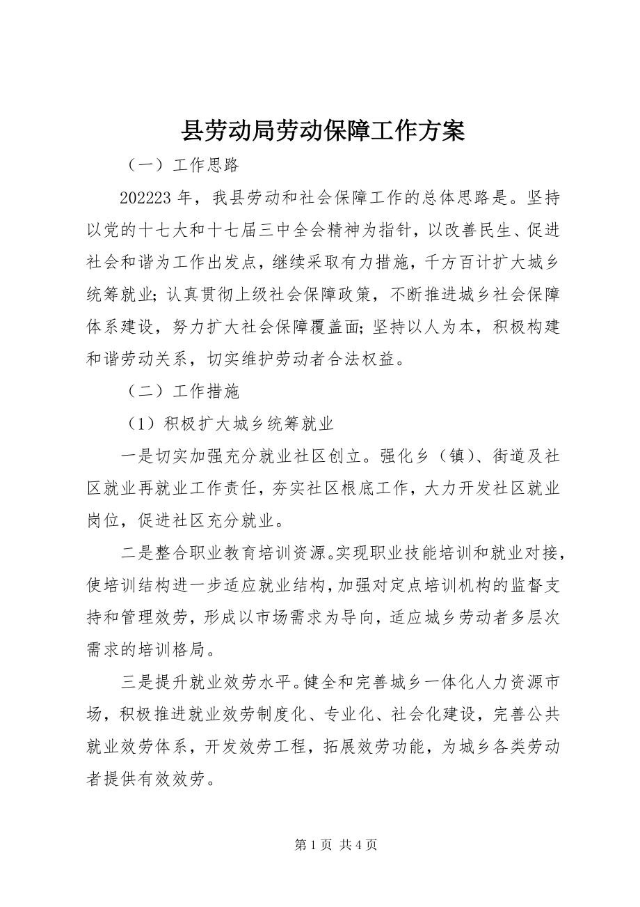 2023年县劳动局劳动保障工作计划.docx_第1页