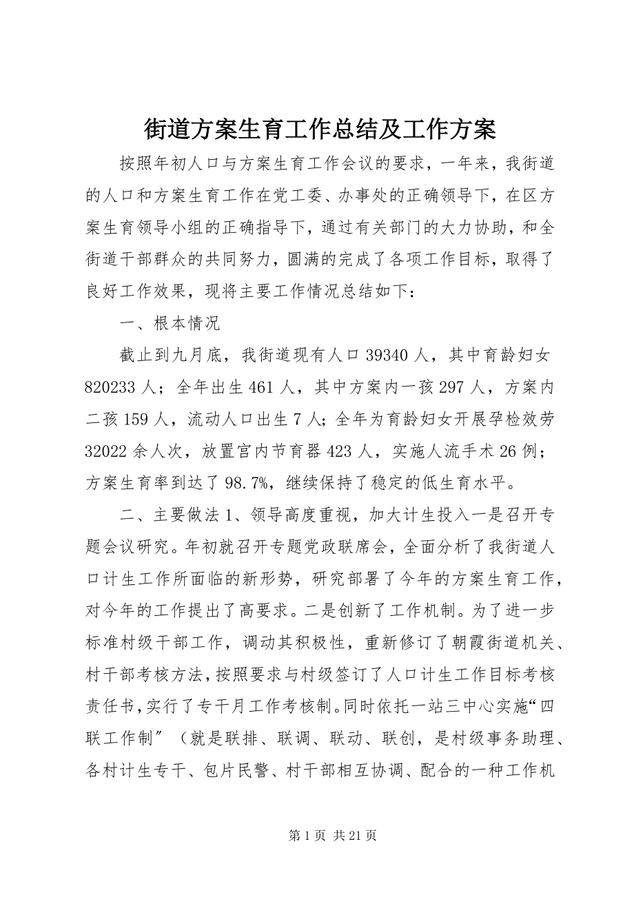 2023年街道计划生育工作总结及工作计划.docx_第1页