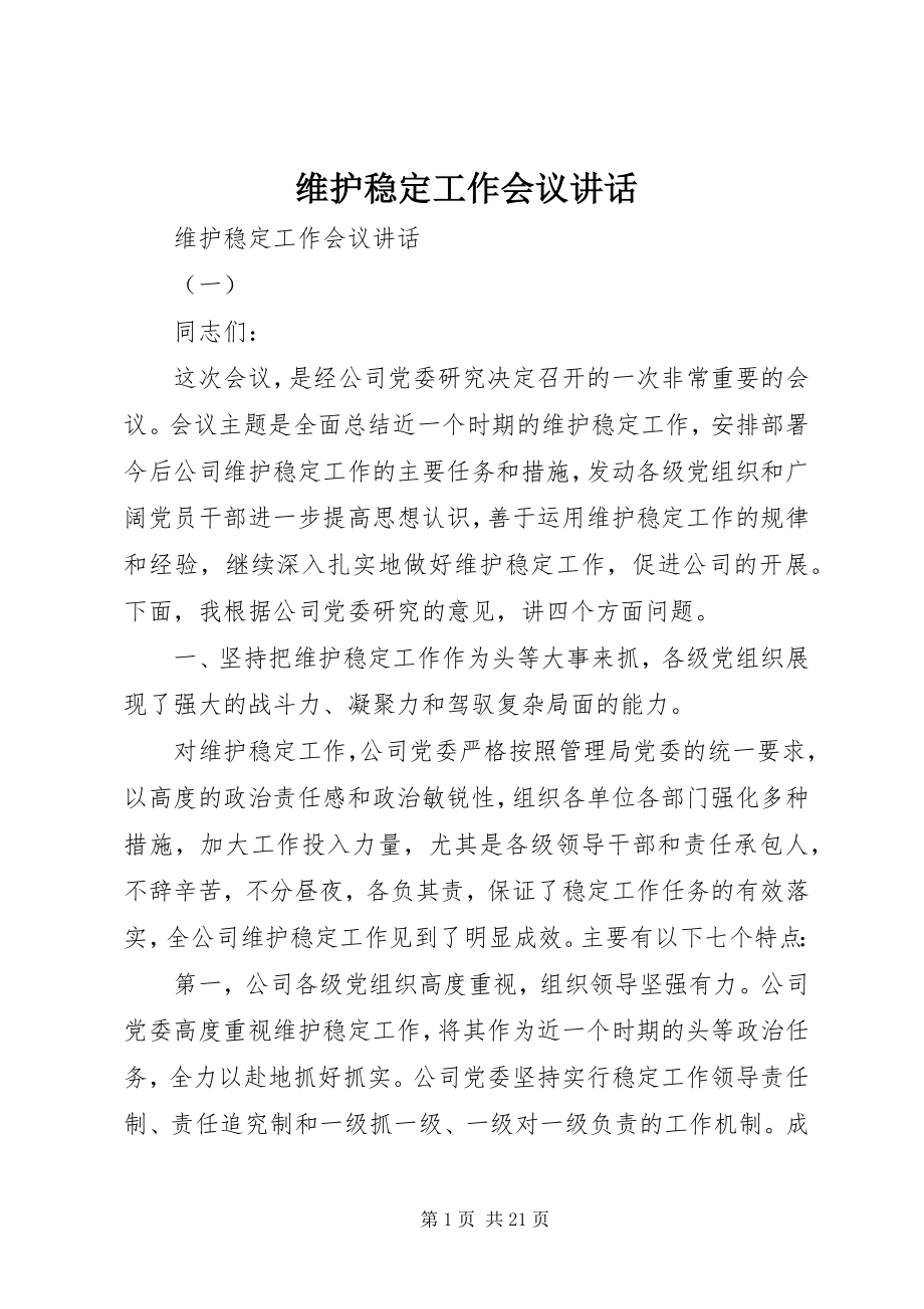 2023年维护稳定工作会议致辞.docx_第1页