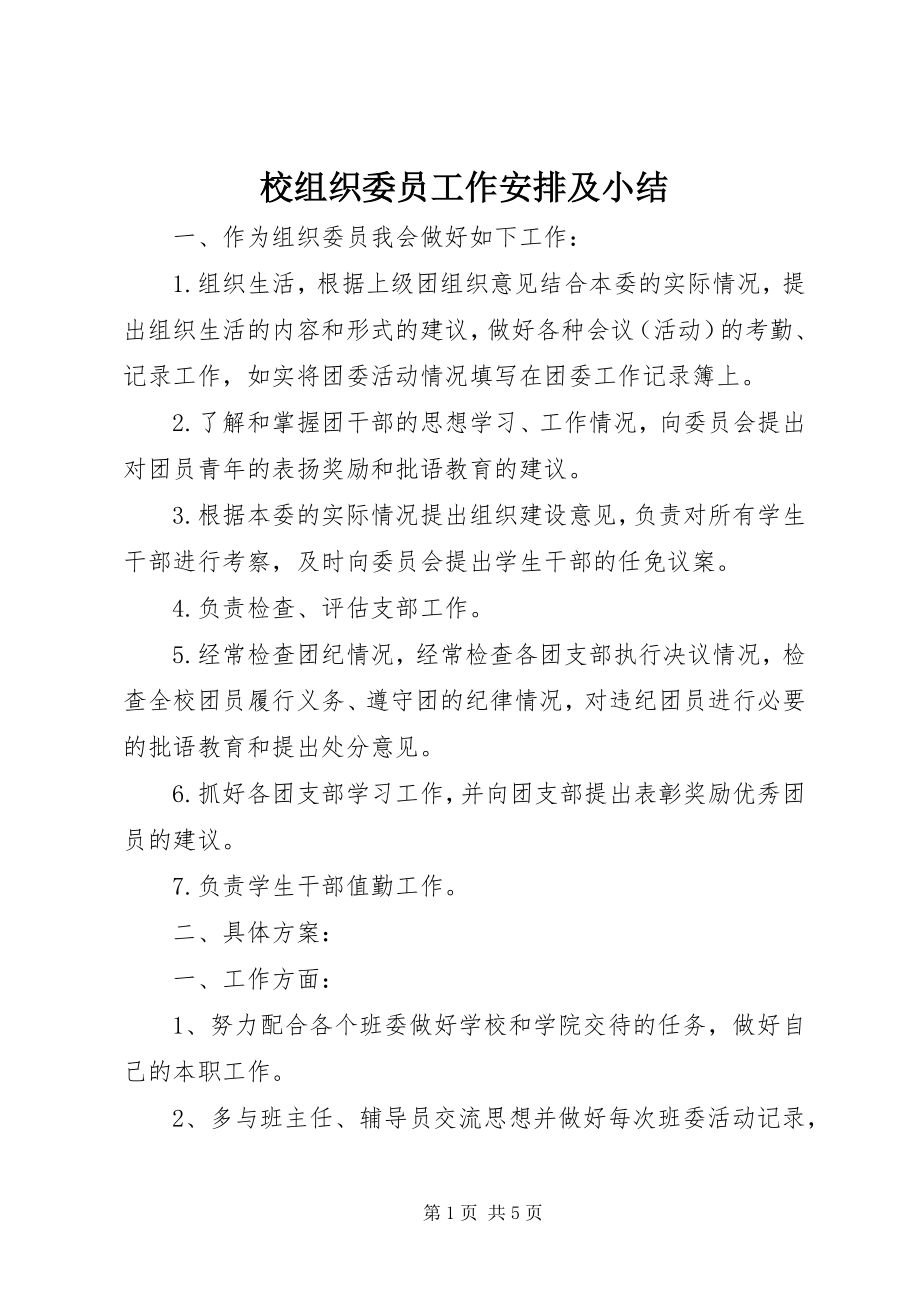 2023年校组织委员工作安排及小结.docx_第1页