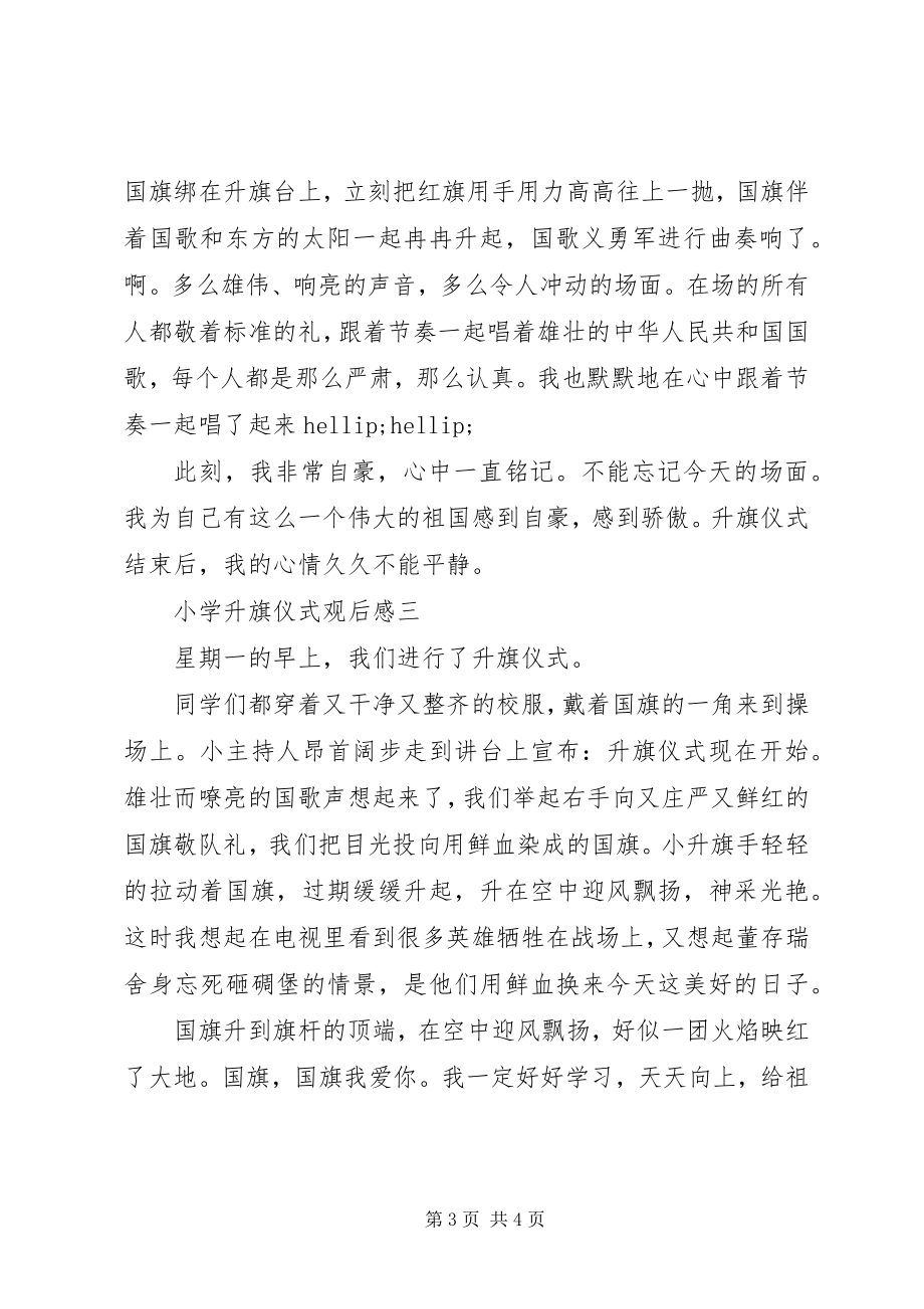 2023年参观升旗仪式观后感整合小学升旗仪式观后感3篇新编.docx_第3页