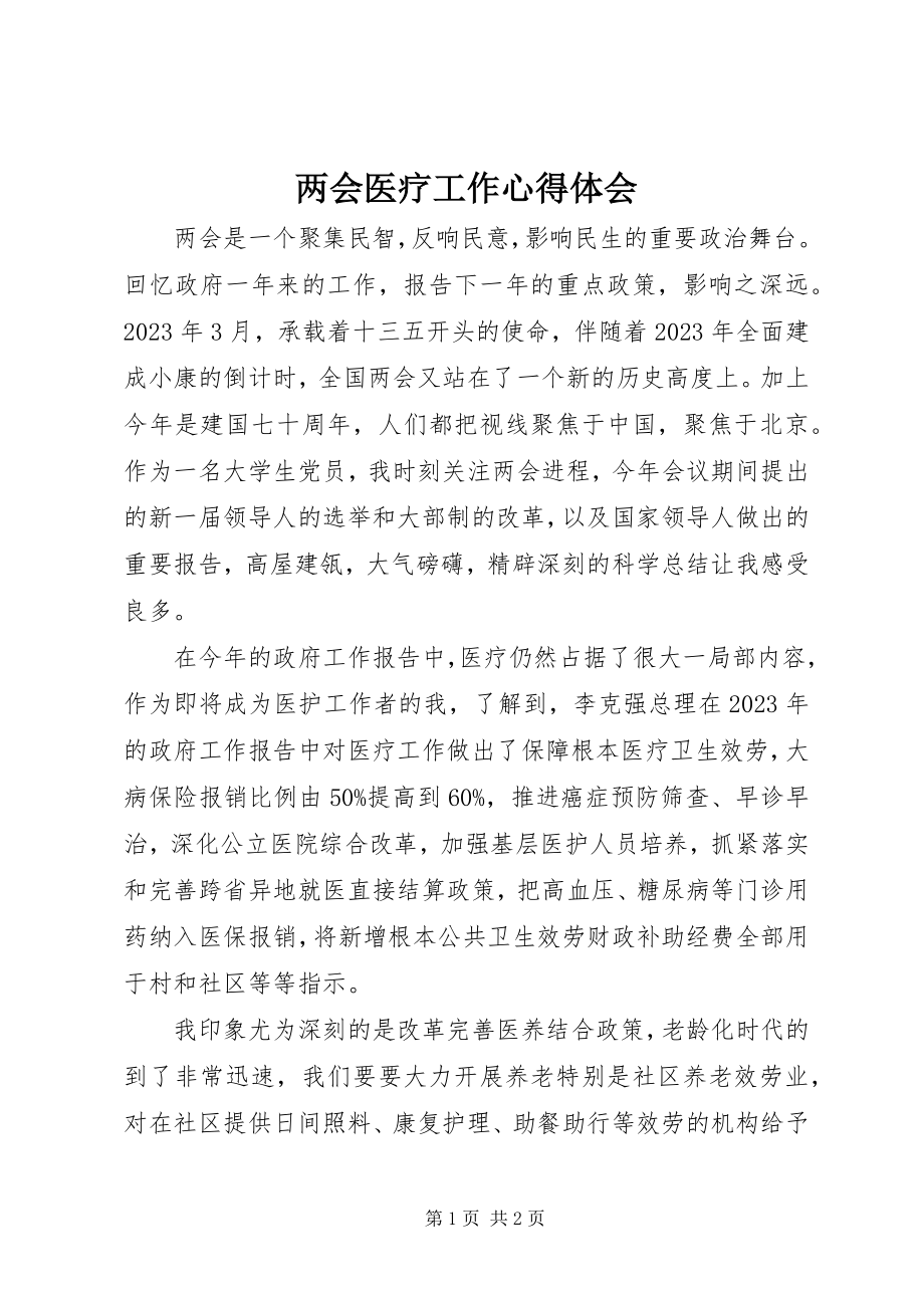 2023年两会医疗工作心得体会.docx_第1页