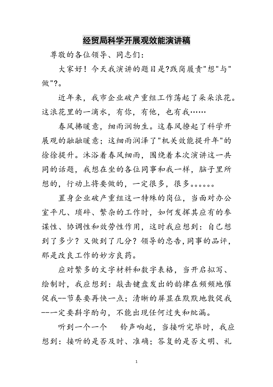 2023年经贸局科学发展观效能演讲稿范文.doc_第1页