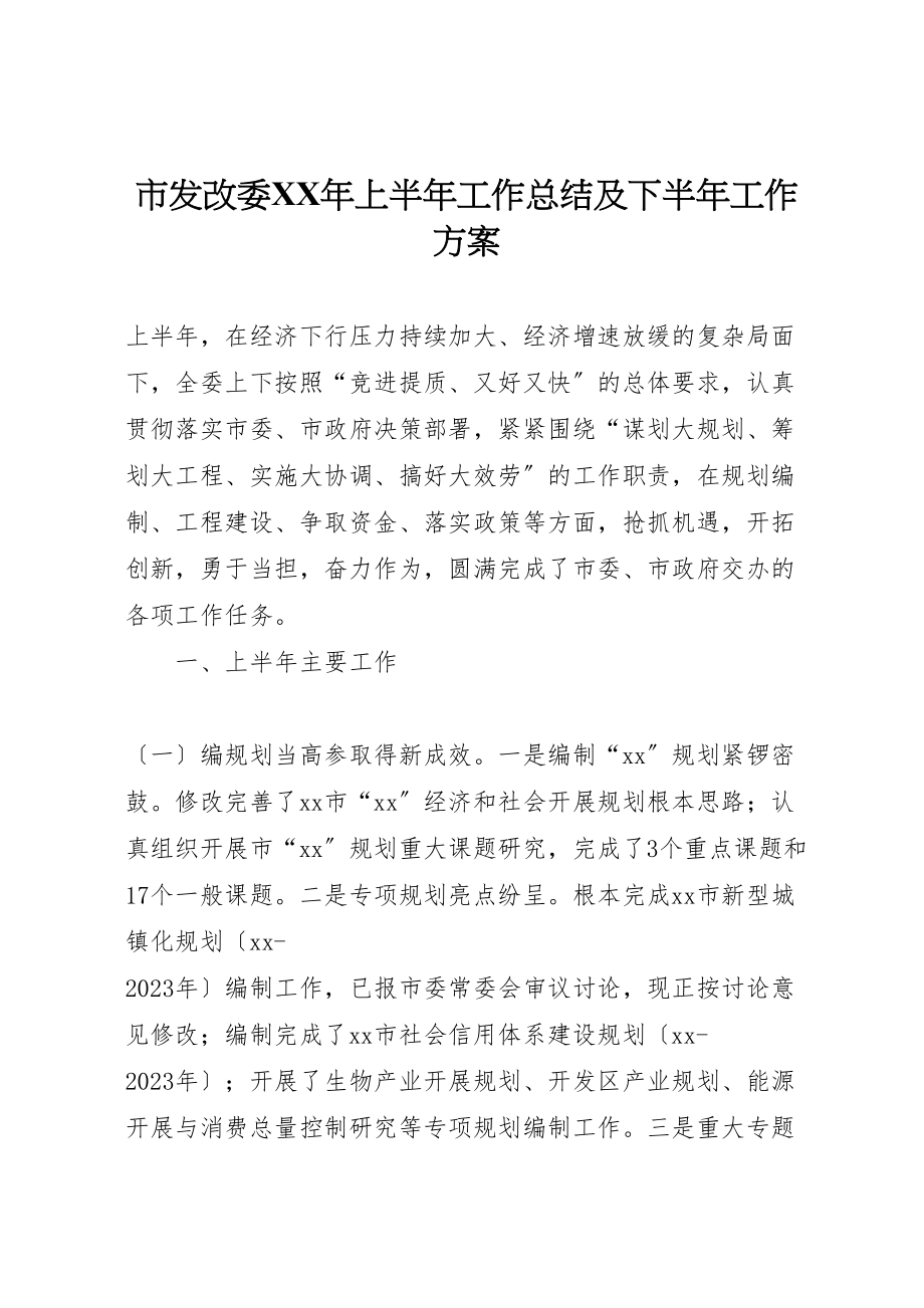 2023年市发改委某年上半年工作总结及下半年工作计划.doc_第1页