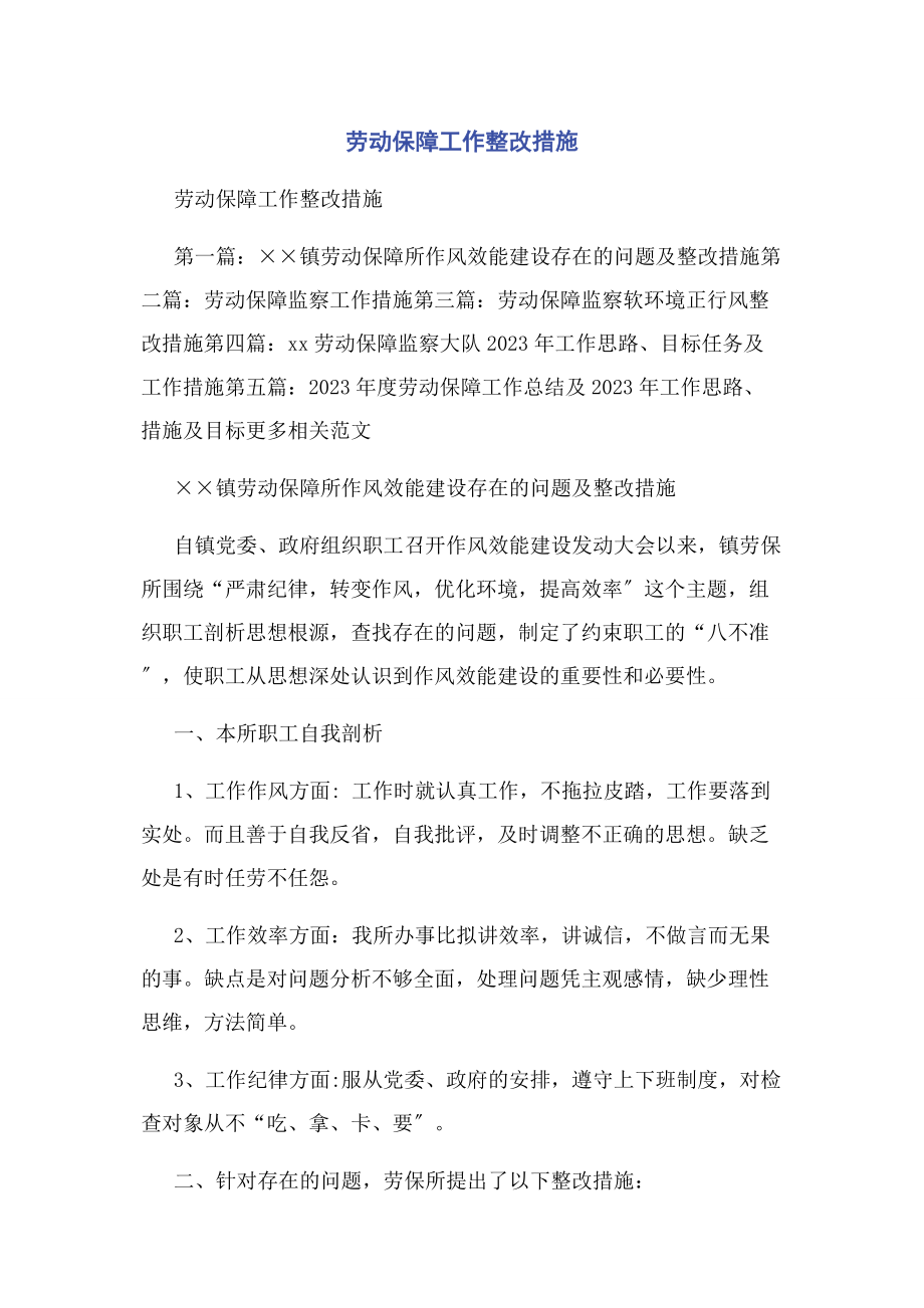 2023年劳动保障工作整改措施.docx_第1页