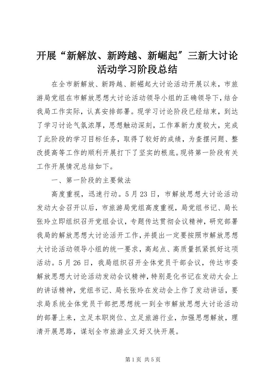 2023年开展“新解放、新跨越、新崛起”三新大讨论活动学习阶段总结.docx_第1页