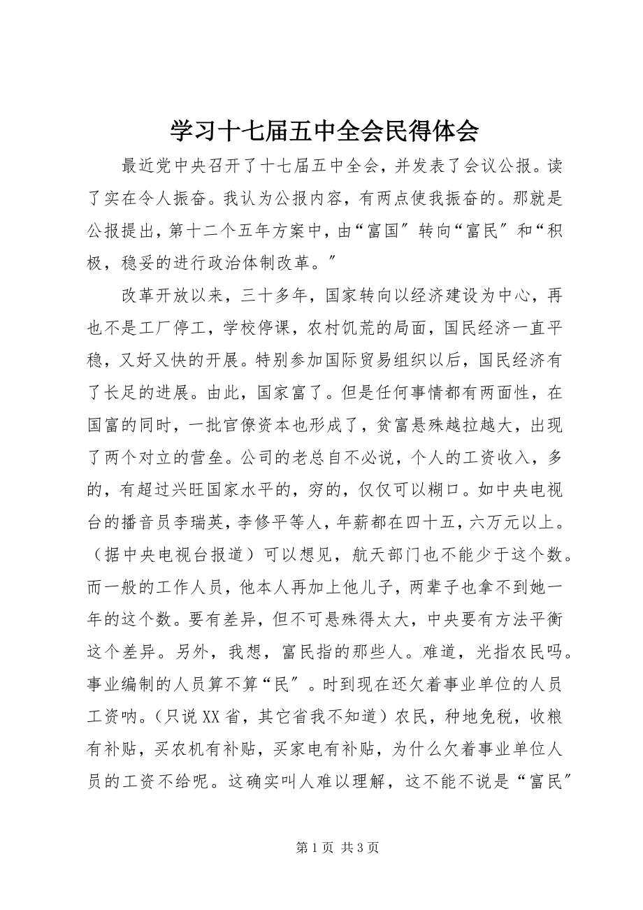 2023年学习十七届五中全会民得体会.docx_第1页