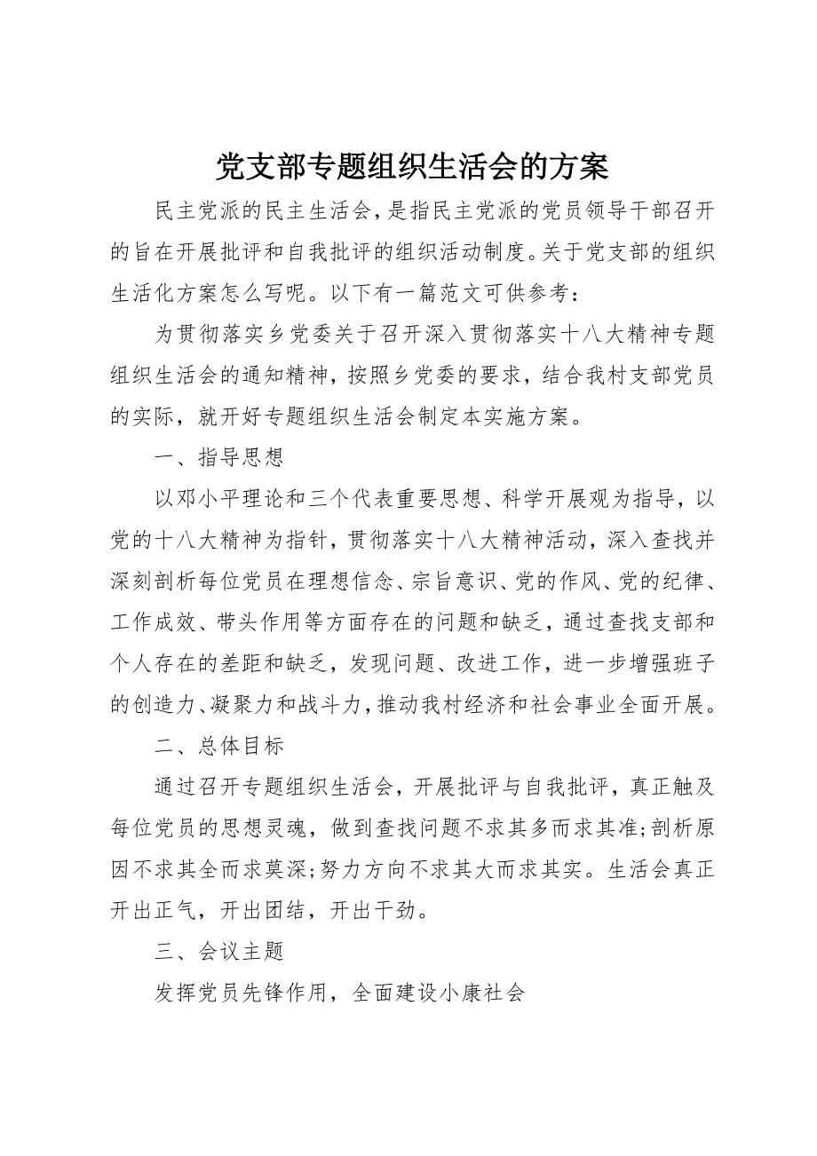 2023年党支部专题组织生活会的方案.docx_第1页