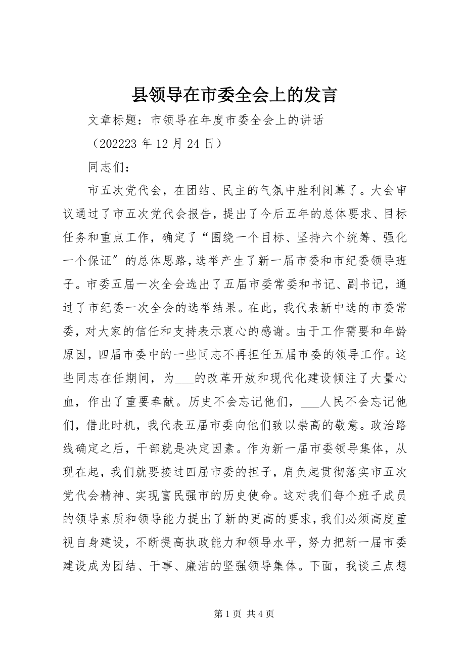 2023年县领导在市委全会上的讲话.docx_第1页