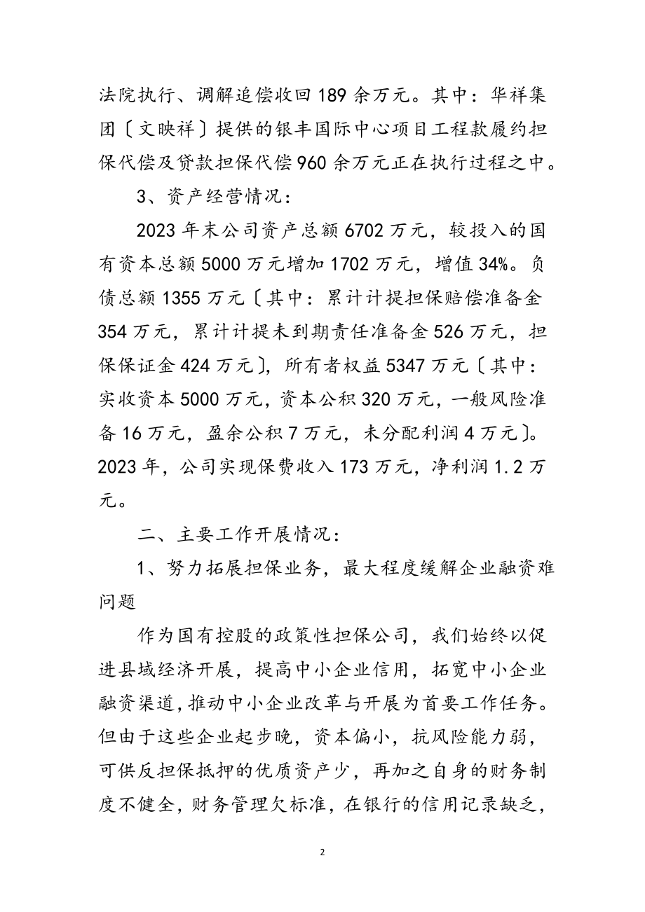 2023年诚信融资担保公司年工作总结范文.doc_第2页