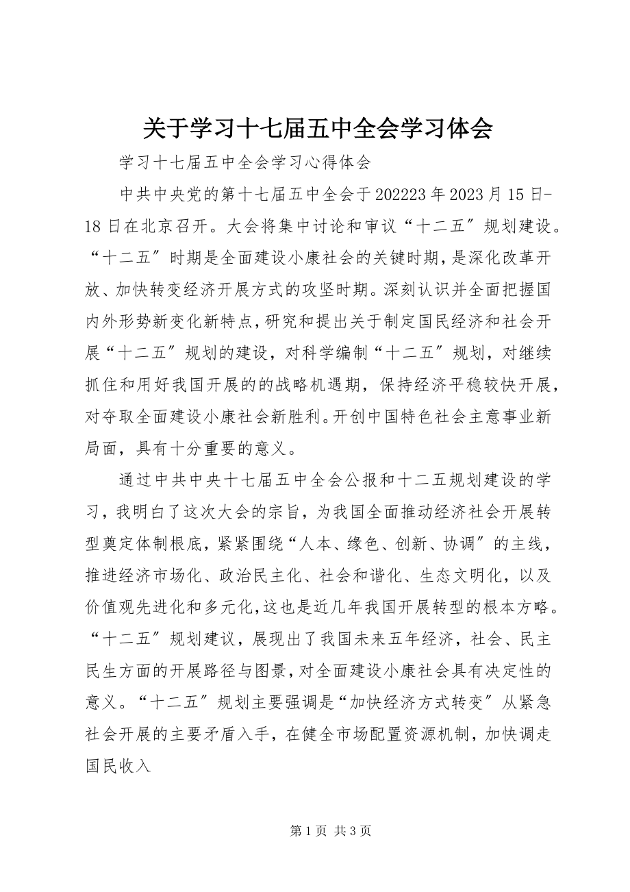 2023年学习十七届五中全会学习体会.docx_第1页