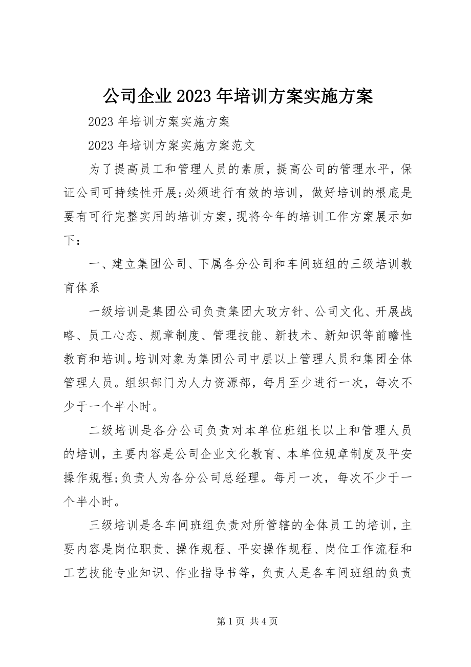 2023年公司企业某年培训计划实施方案.docx_第1页