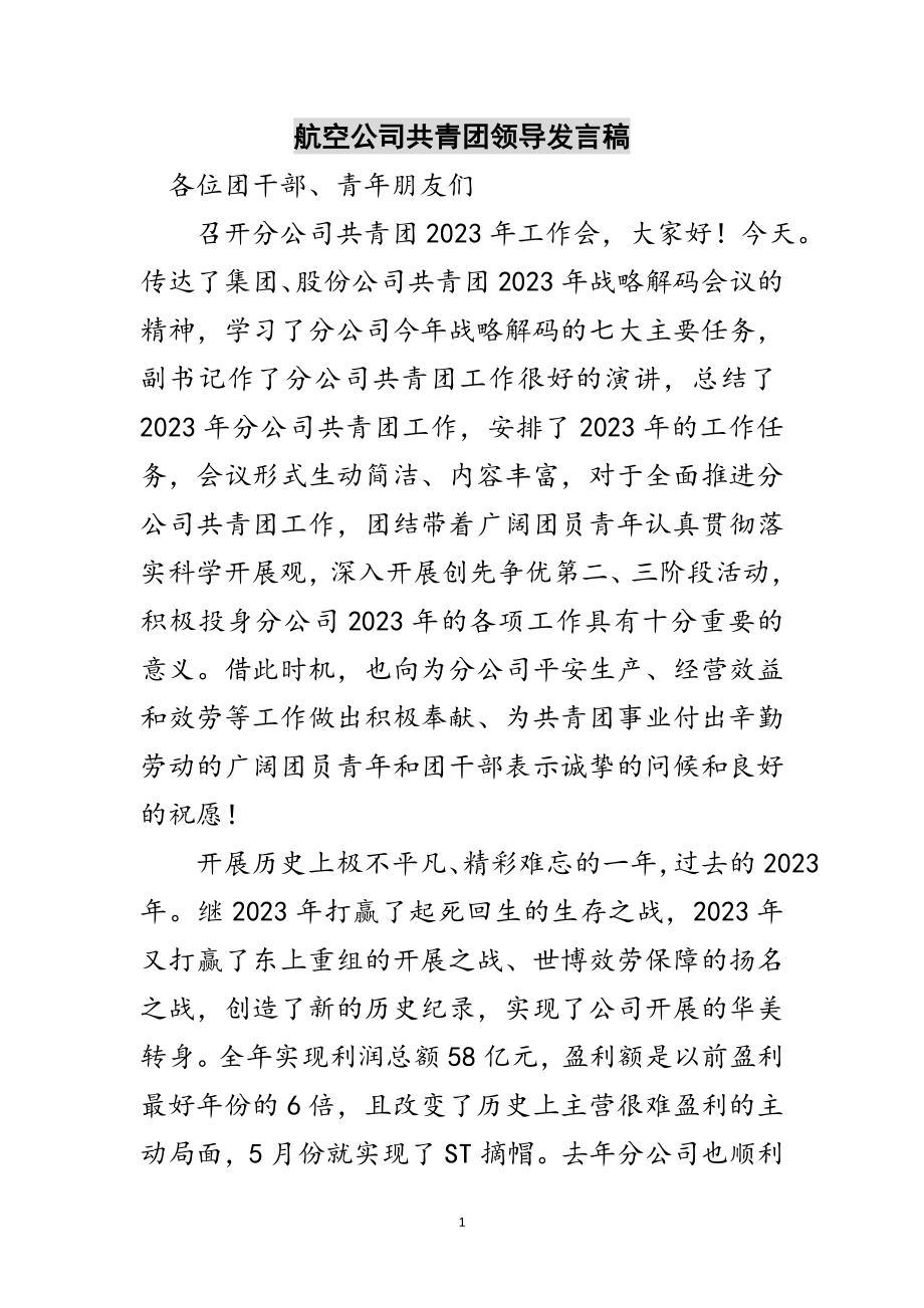 2023年航空公司共青团领导发言稿范文.doc_第1页