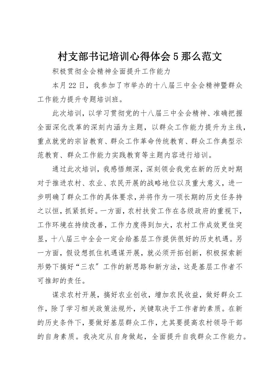 2023年村支部书记培训心得体会5则新编.docx_第1页