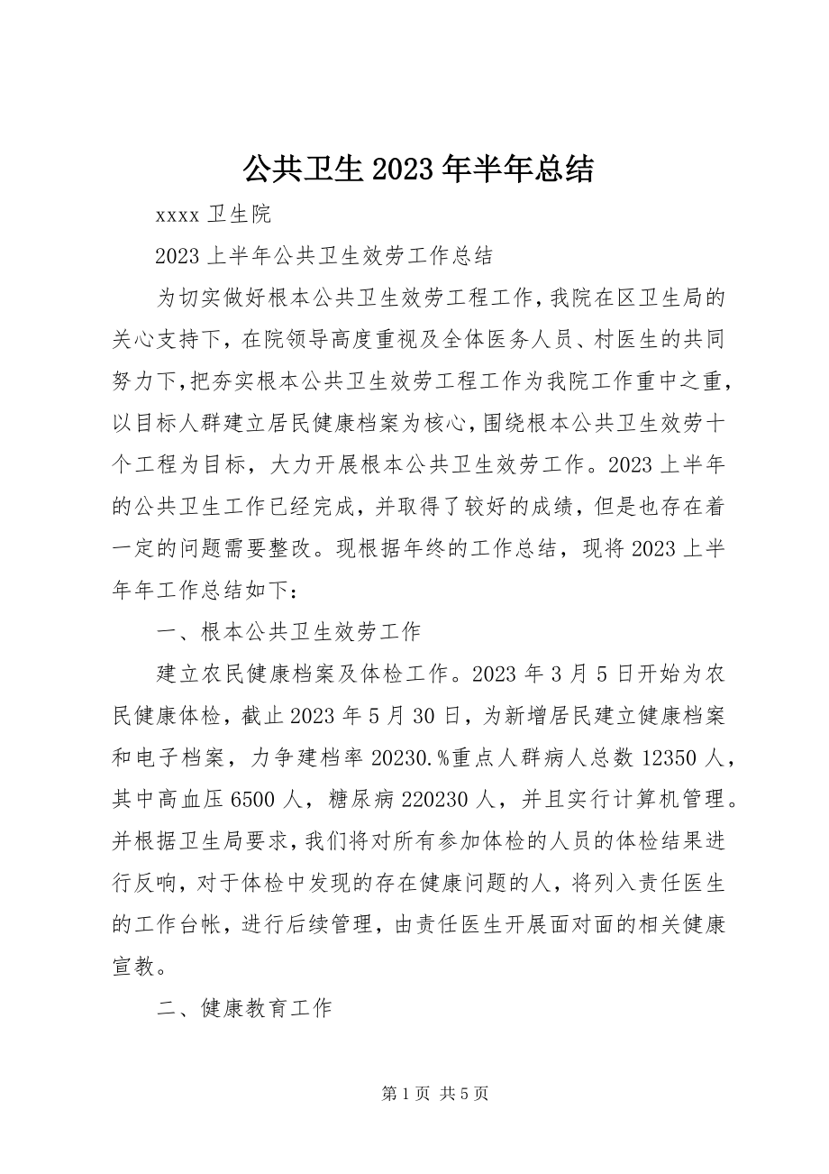 2023年公共卫生某年半年总结.docx_第1页