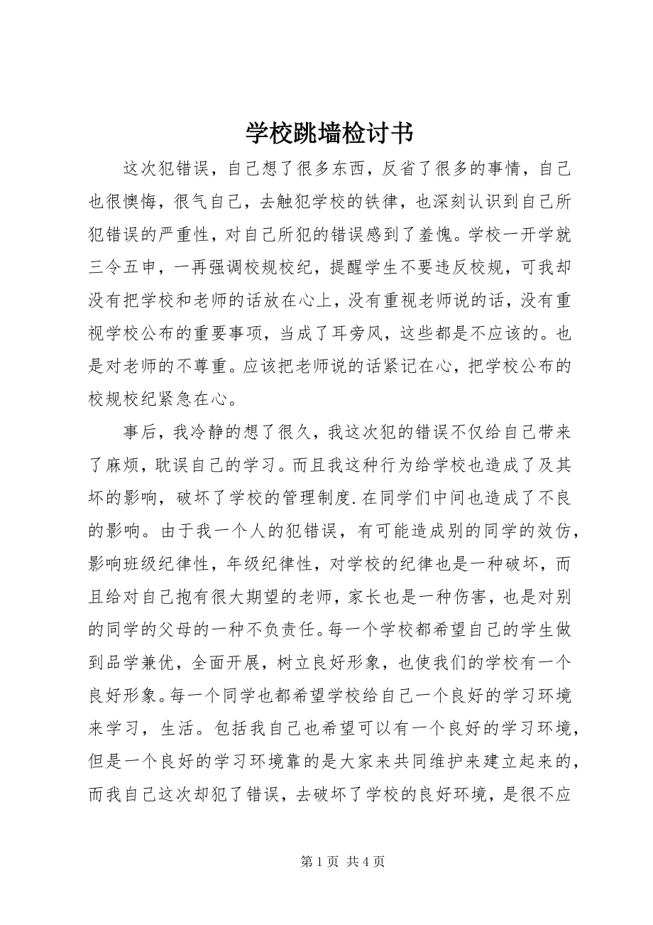 2023年学校跳墙检讨书.docx_第1页