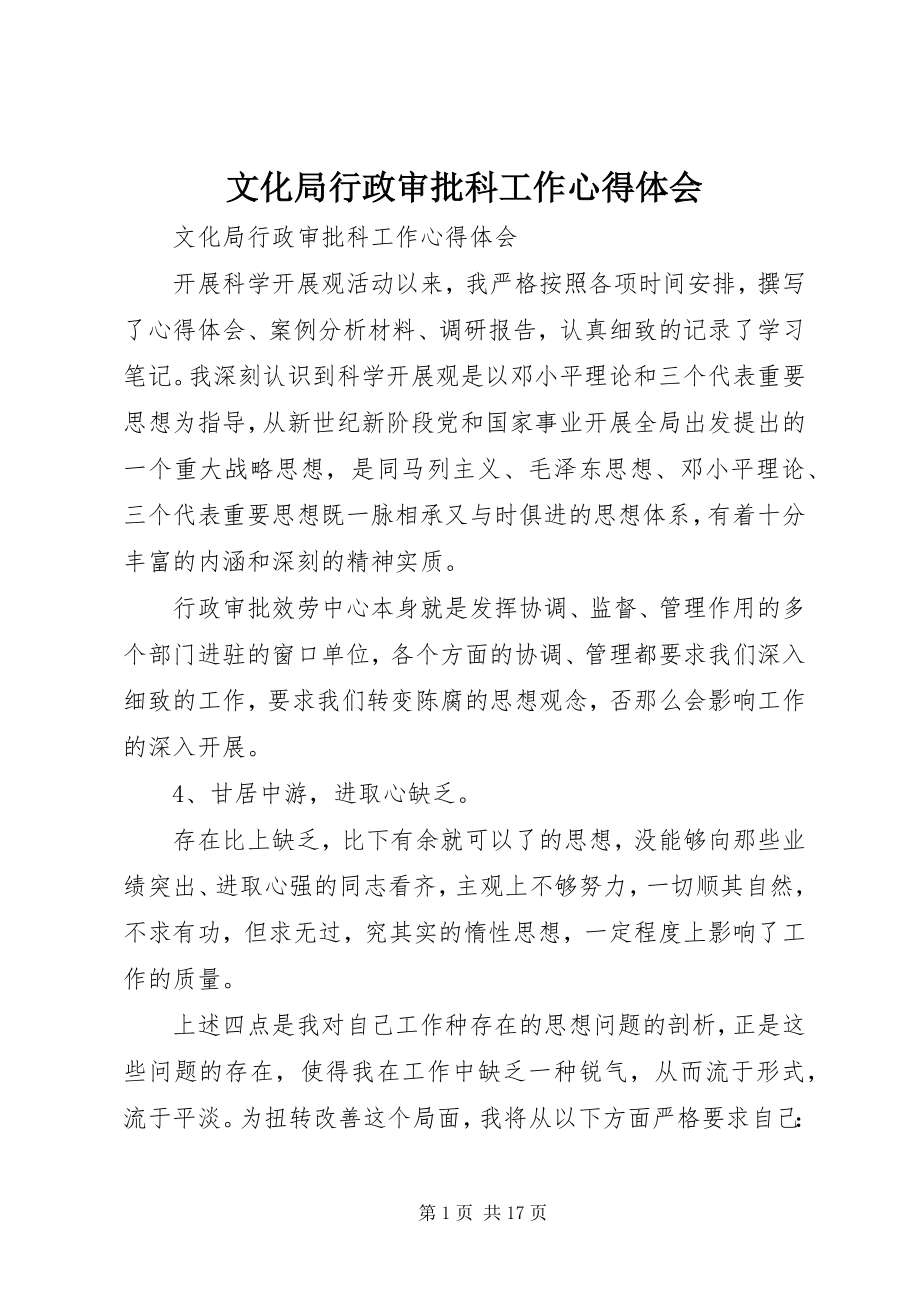 2023年文化局行政审批科工作心得体会.docx_第1页