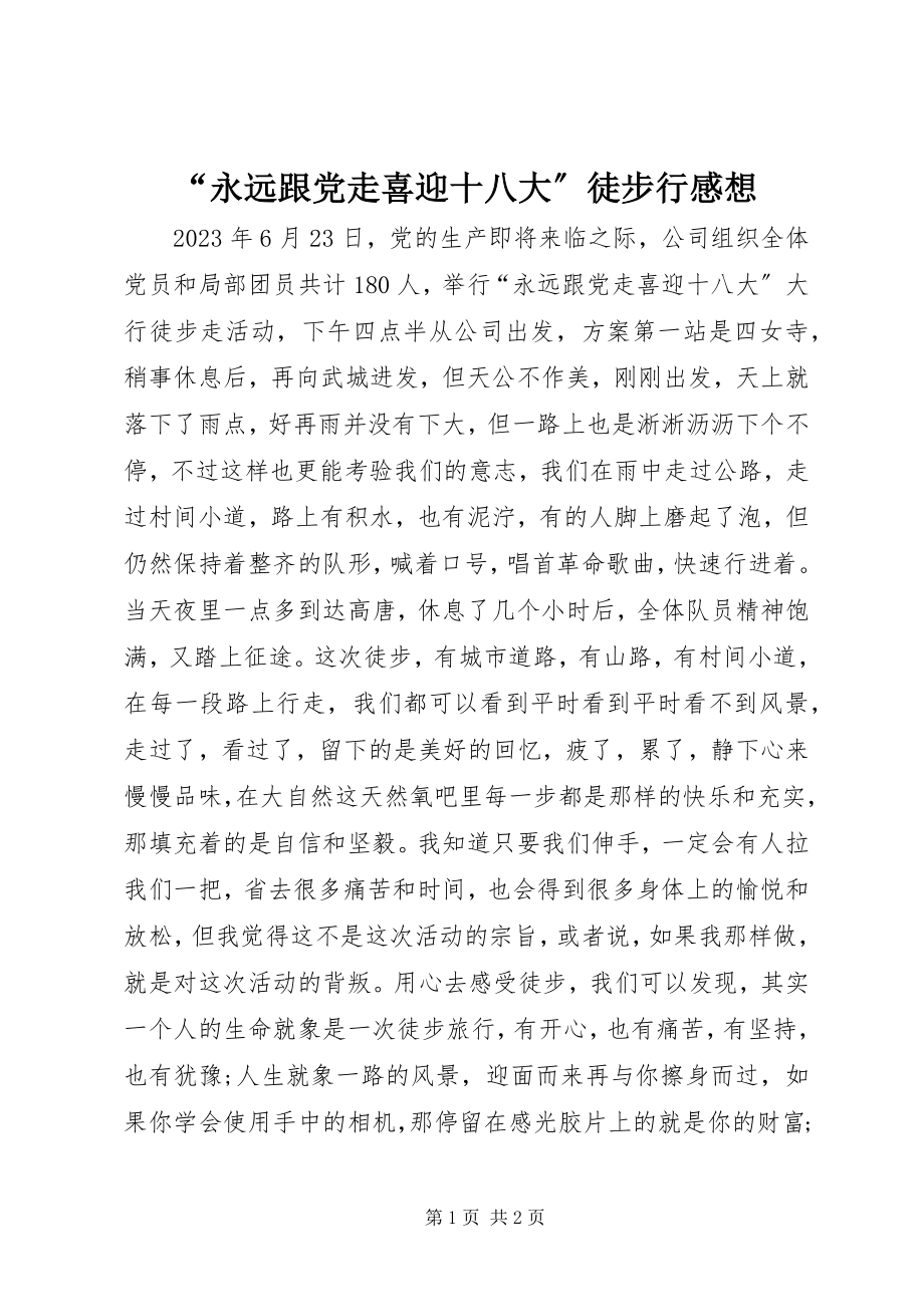 2023年永远跟党走喜迎十八大徒步行感想.docx_第1页