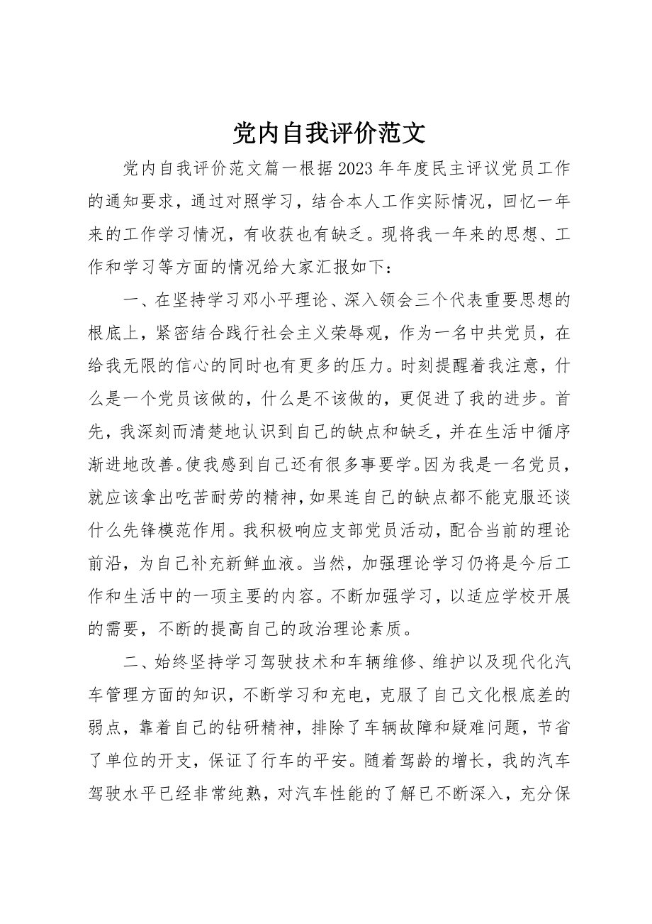 2023年党内自我评价精选.docx_第1页