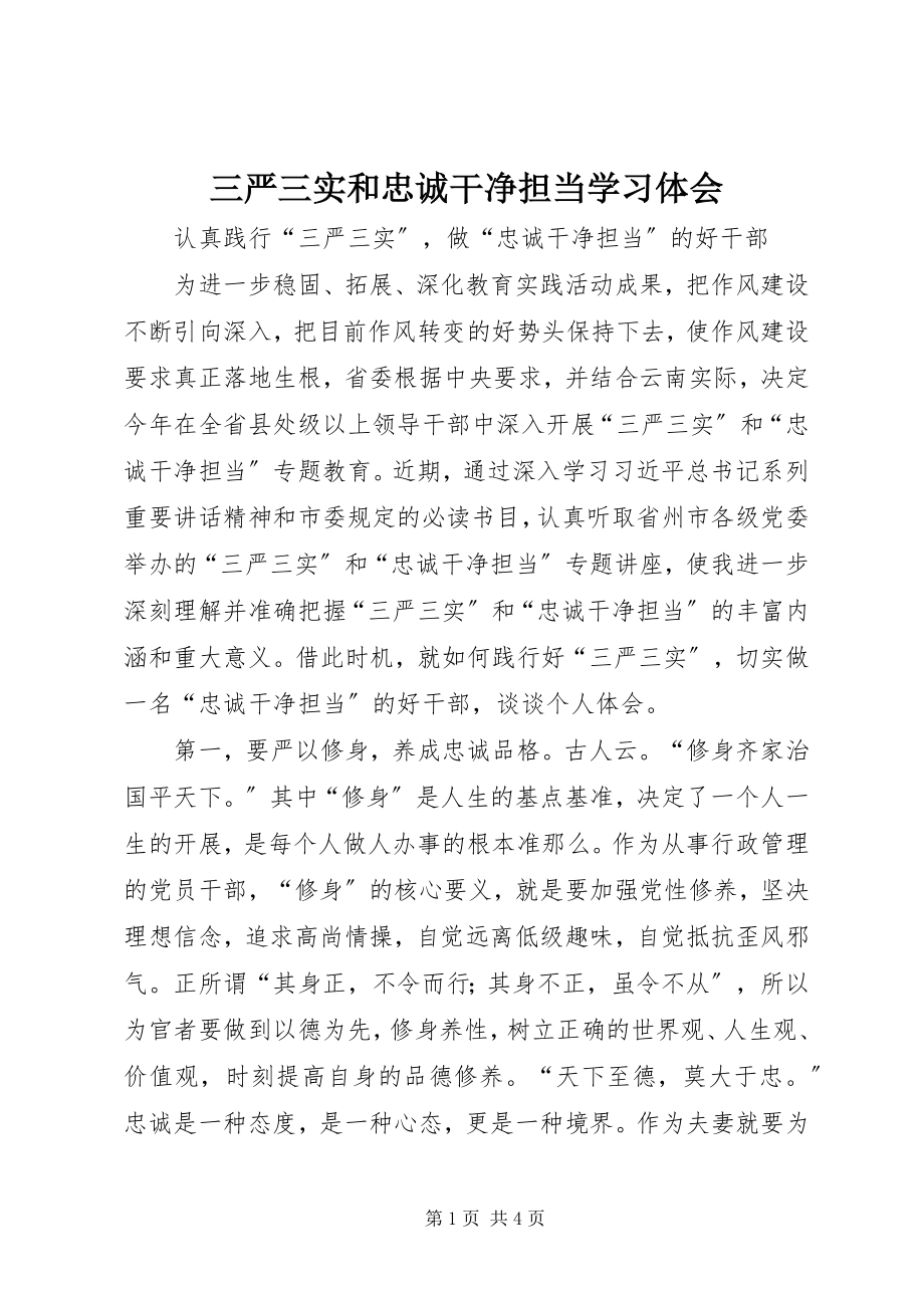 2023年三严三实和忠诚干净担当学习体会.docx_第1页