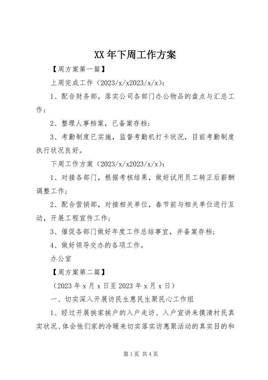 2023年下周工作计划.docx_第1页