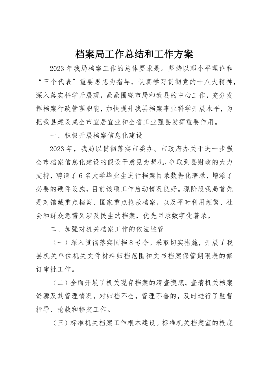 2023年档案局工作总结和工作计划新编.docx_第1页