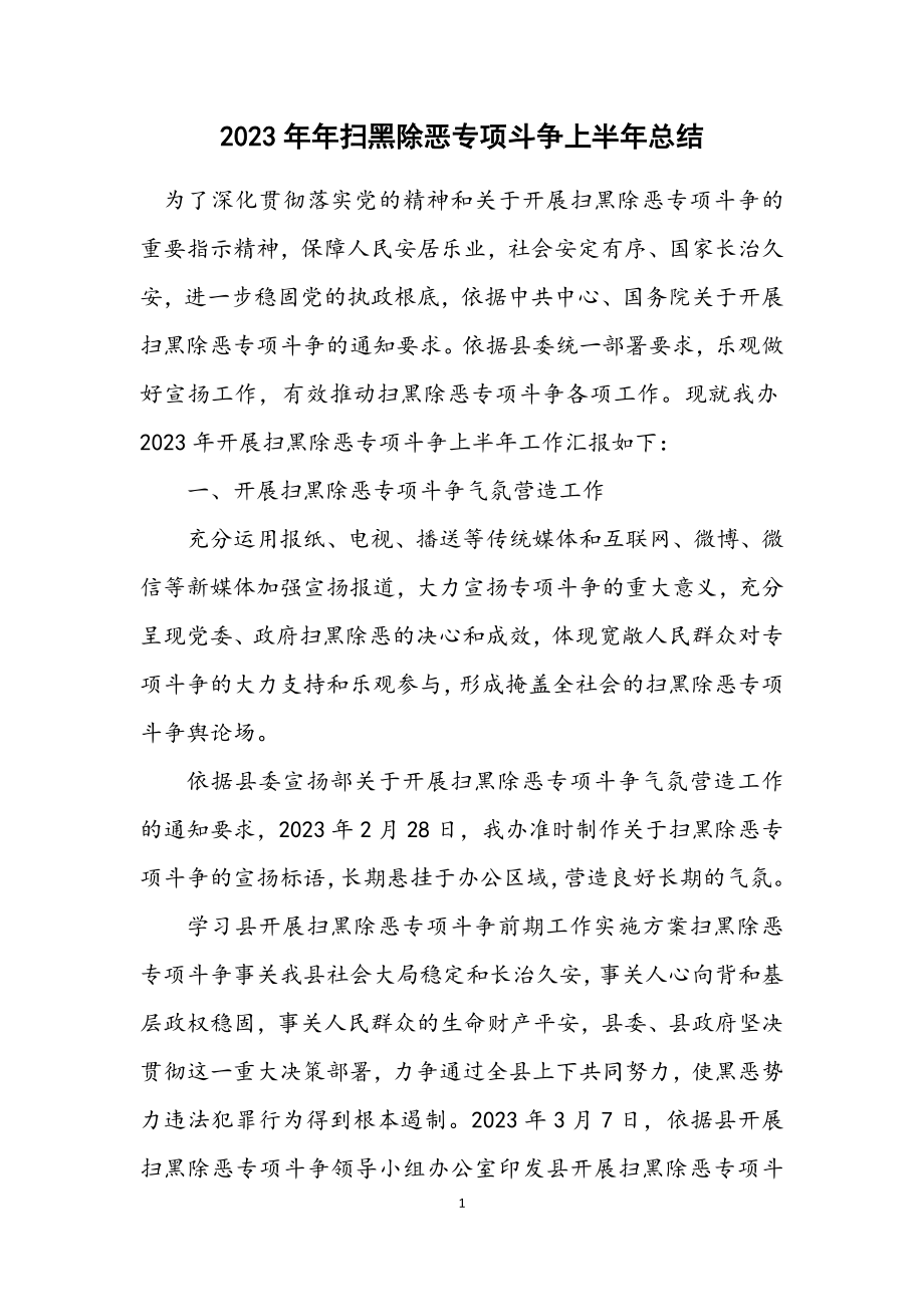 2023年扫黑除恶专项斗争上半年总结.docx_第1页