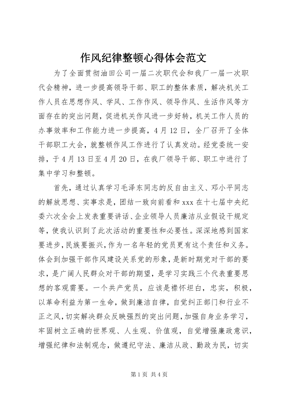 2023年作风纪律整顿心得体会范文.docx_第1页