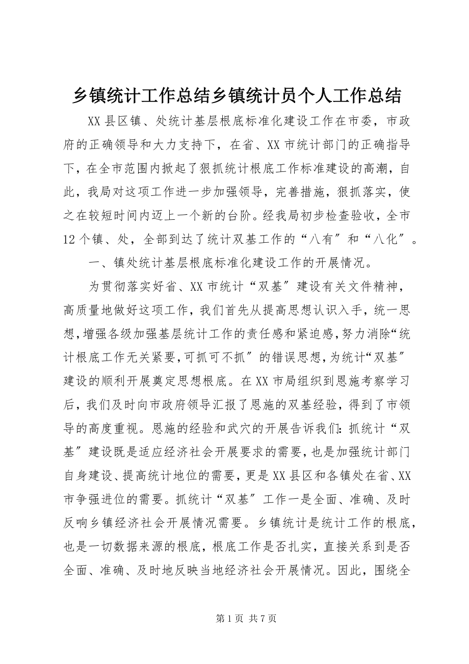 2023年乡镇统计工作总结乡镇统计员个人工作总结.docx_第1页