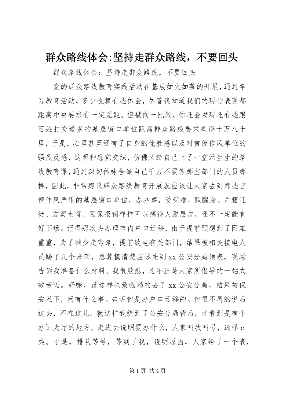 2023年群众路线体会坚持走群众路线不要回头.docx_第1页