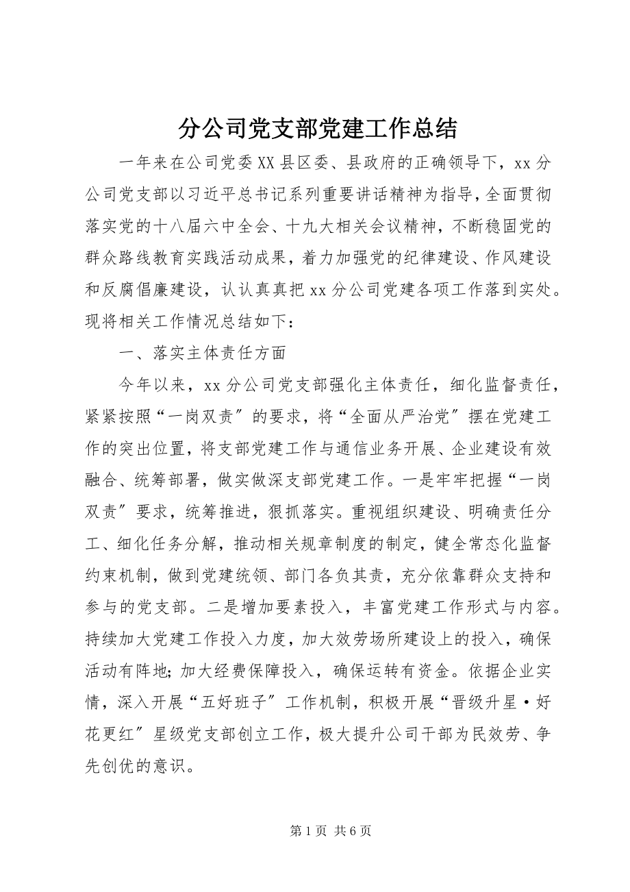 2023年分公司党支部党建工作总结.docx_第1页